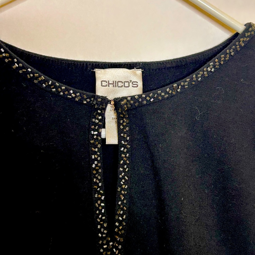 Chico’s Embellished Tunic Black Size 2 classic long sleeve stretchy fabric - Picture 3 of 11